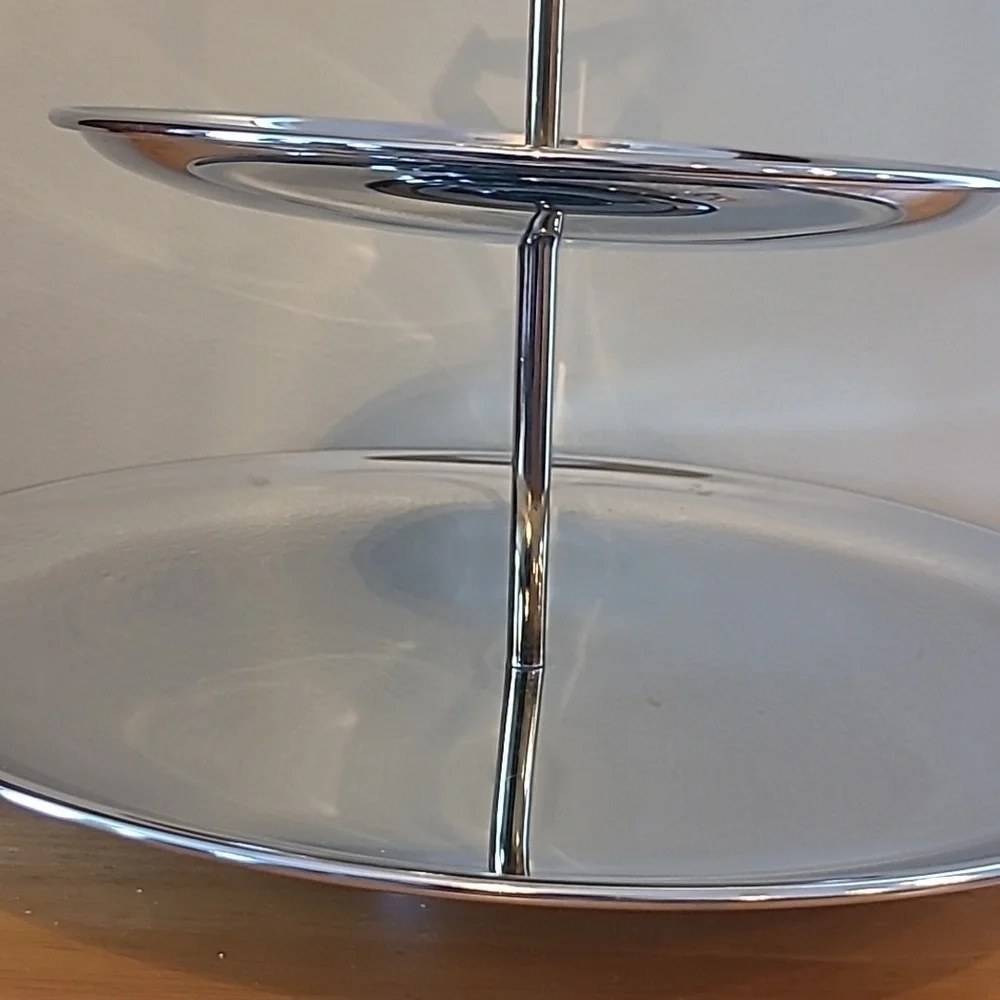 KROMEX Vintage MCM Two Tiered Chromeware Tidbit Petit Fours Serving Tray - Picture 11 of 16